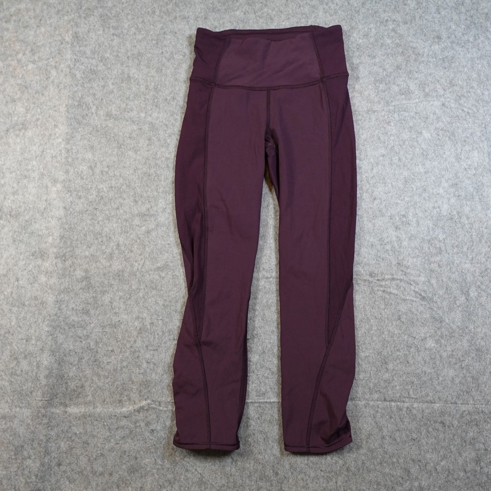 Lululemon Leggings Womens 4 On Your Mark Crop 23" Run Black Cherry Purple